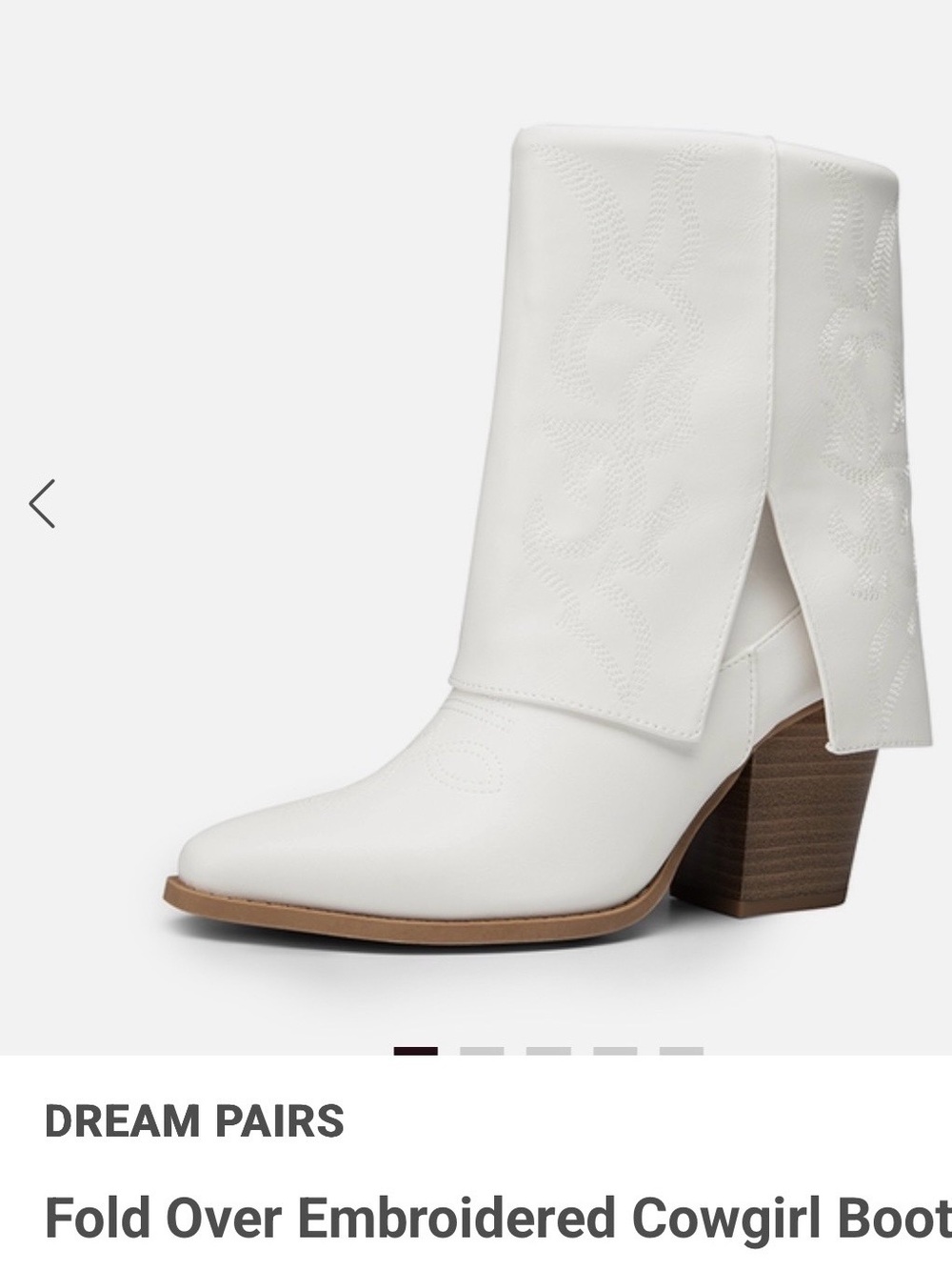 Dream Pairs White Fold-Over Embroidered Cowgirl Block Heel Boots